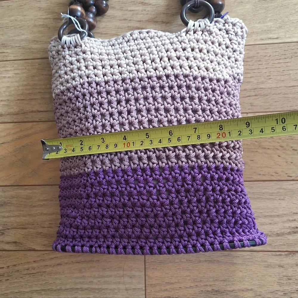 Elegant Crochet Shoulder Bag in Purple and Tan